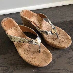 Tory Burch Leather Strap Cork Wedge Sandal